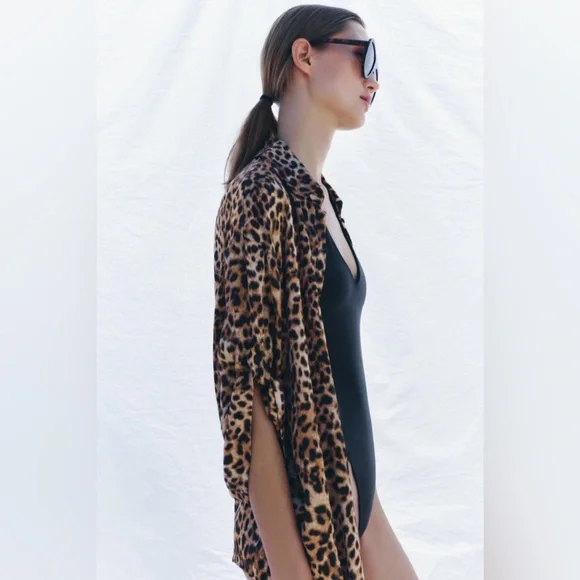 Zara ZW Collection Oversized Animal Print Boho Shirt Size XS - Picture 4 of 11